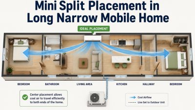 mini split placement in long narrow mobile home