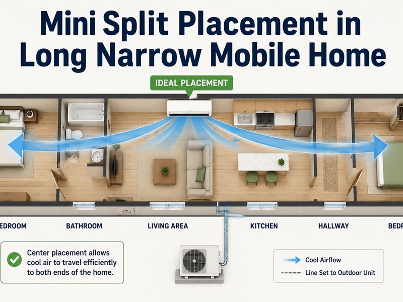 mini split placement in long narrow mobile home